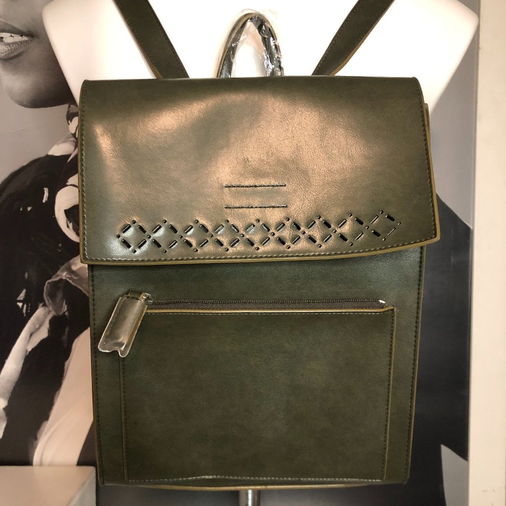 NWT Mondani New York Dark Green Vegan Leather Backpack